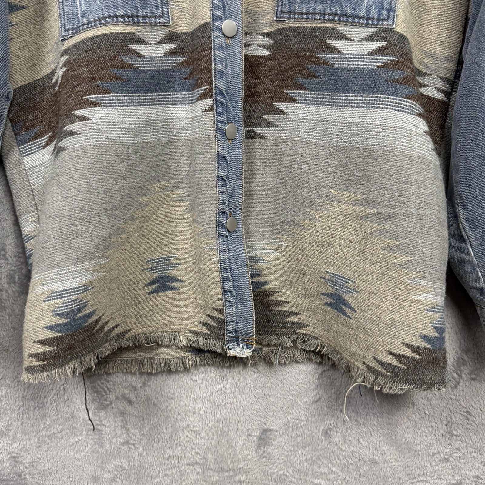Denim Aztec Button Up Jacket Large Shacket Jean R… - image 3