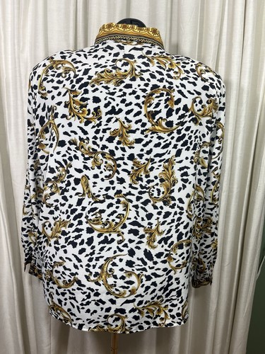 Vintage 90s Blouse Animal Baroque Print Long Sleeve Button Up Plus Size 24 - Picture 8 of 19