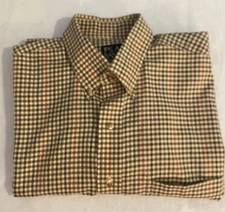 Jos A Bank  Traveler's Collection Tan Plaid button down shirt Size Medium Cotton