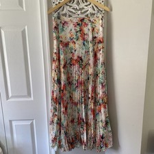 Catherine Maladrino Watercolor Floral Pleated Maxi Skirt Sz 6 Fairy Ethereal
