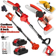 2-in-1 Cordless Pole Saw & 8" Mini Chainsaw w/Extension Pole & 2 Batteries