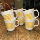 Corning M Wave Ok Sunshine Citrus Yellow Stripes Coffee Cups. Vintage Set Of 6.