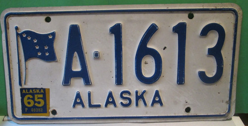 Vintage Original 1965 US STATE OF Alaska License Plate Tag A 1613 MORE LISTED