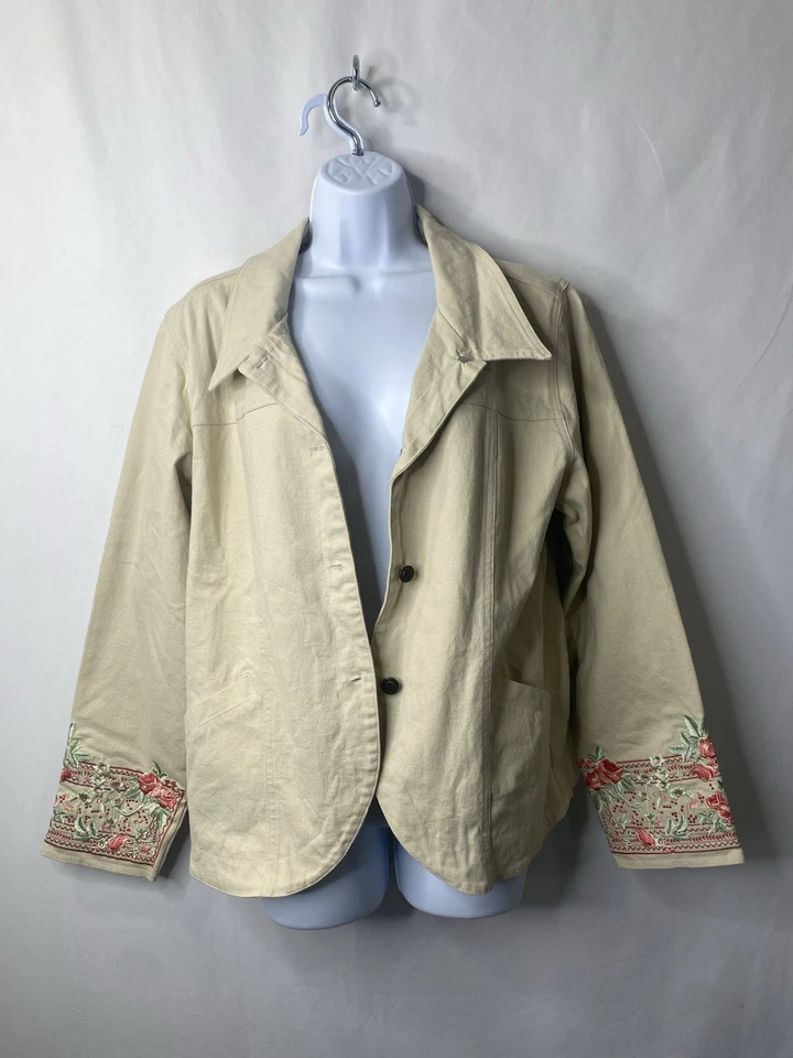 Chaqueta vaquera Denim & Co para mujer talla grande Rich Mom bordada Cottagecore Boho Foto 2 de 4