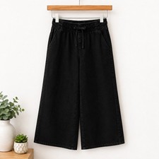 Old Navy Kids Girls High-Rise Baggy Jeans Black Wide Leg Elastic Waist Size M 8
