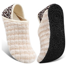   Womens Slippers House Slipper Slip On Fuzzy House Shoes Indoor/Outdoor Beige  