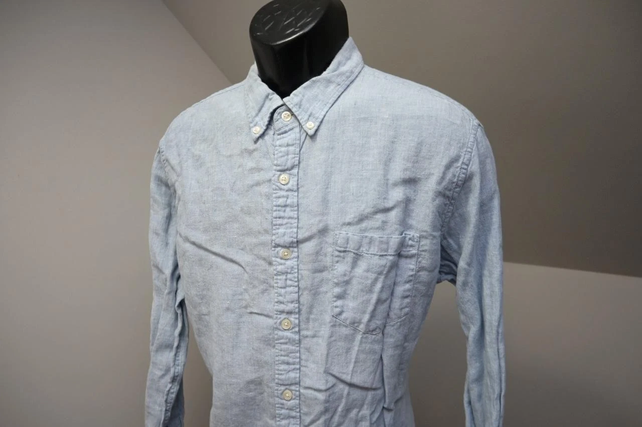 J Crew Button Up Dress Shirt Linen Blend Casual Blue Long Sleeve Mens Sz XL