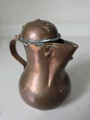 Antique Hand Hammered Turkish Solid Copper Primitive Small Coffee Tea Pot