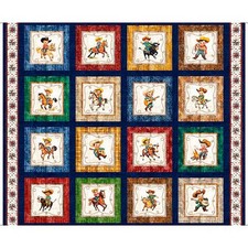 YIPPIE KI YAY RETRO COWBOY COWGIRL BLOCK PANEL FABRIC BY QUILTING TREASURES