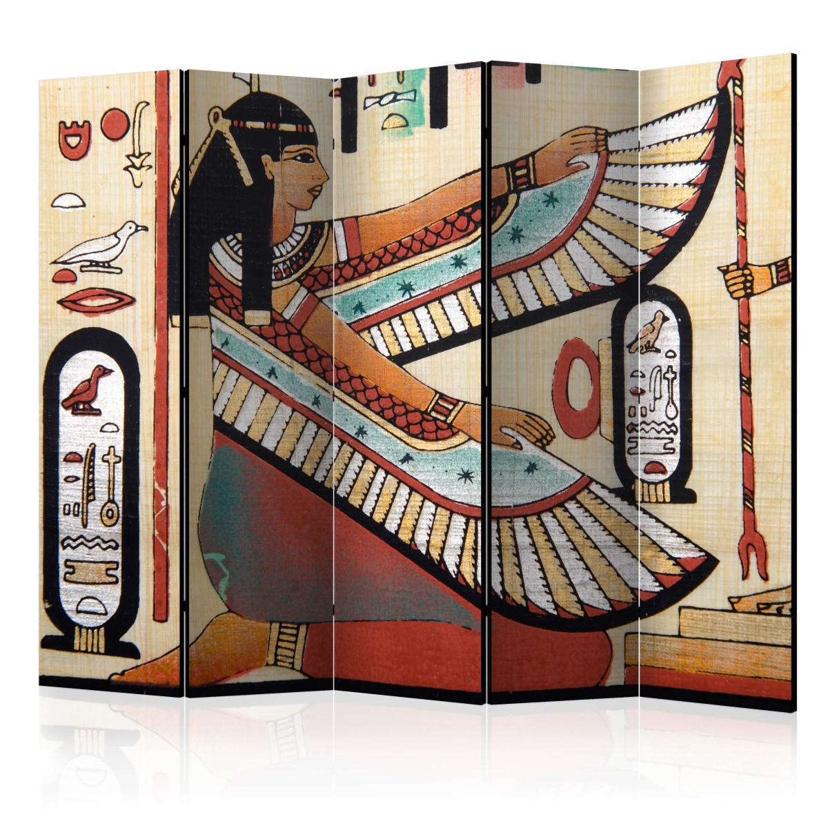 Paravent 5 volets égyptien en bois noble haute finition 172x225cm