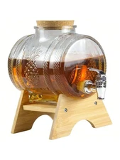1L Glass Beverage Dispenser W/ Leak-Proof Spigot,Drink Dispenser Barrel W/ Stand