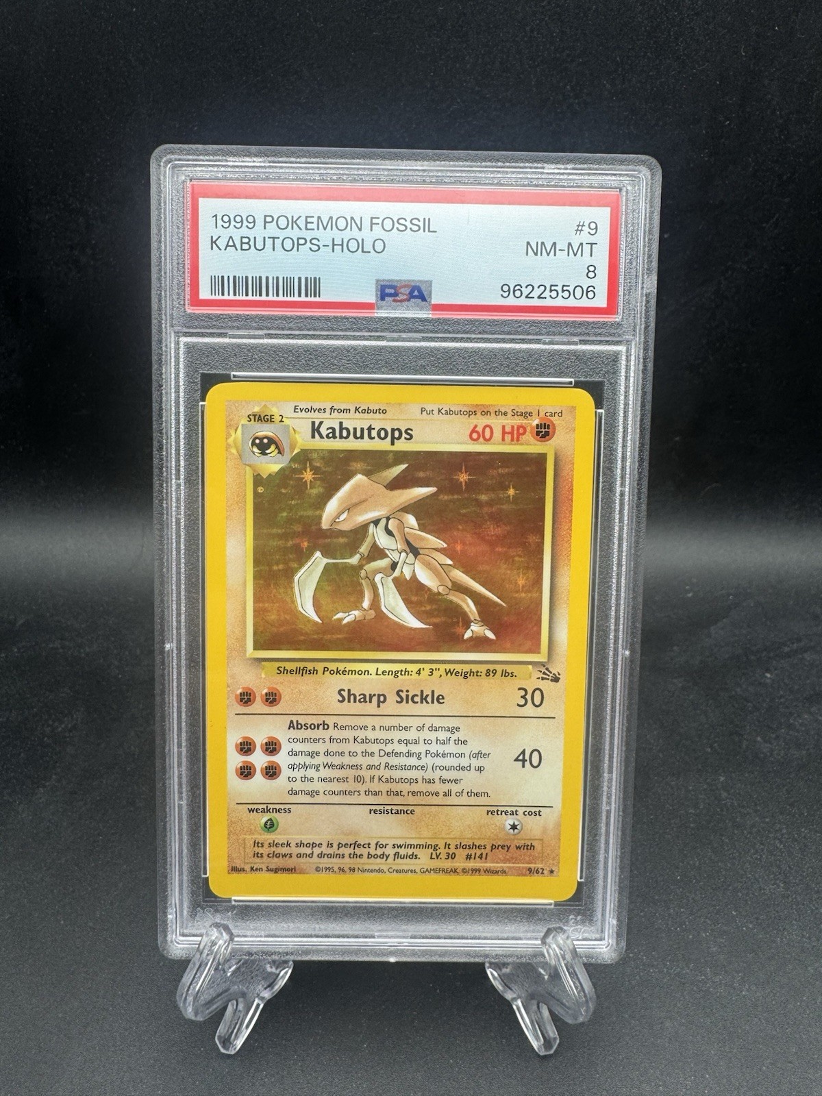 1999 POKEMON FOSSIL #9 KABUTOPS-HOLO PSA 8