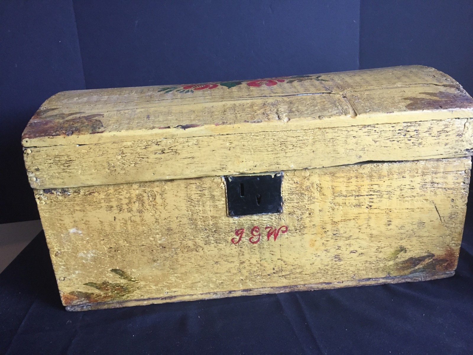 Antique Tole Painted Dome Top Wooden Chest Trunk eBay