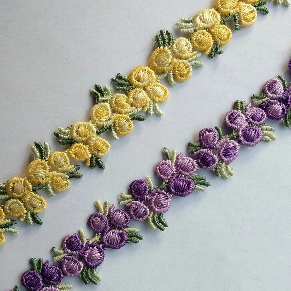 2Y Flower Embroidered Lace Trim Ribbon Wedding Dress Clothing Sewing Edge Craft - Image 3 of 4