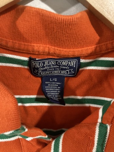 POLO Jeans Co Vintage Gray Striped Short Sleeve Polo Shirt Men’s Size Large - Picture 4 of 6