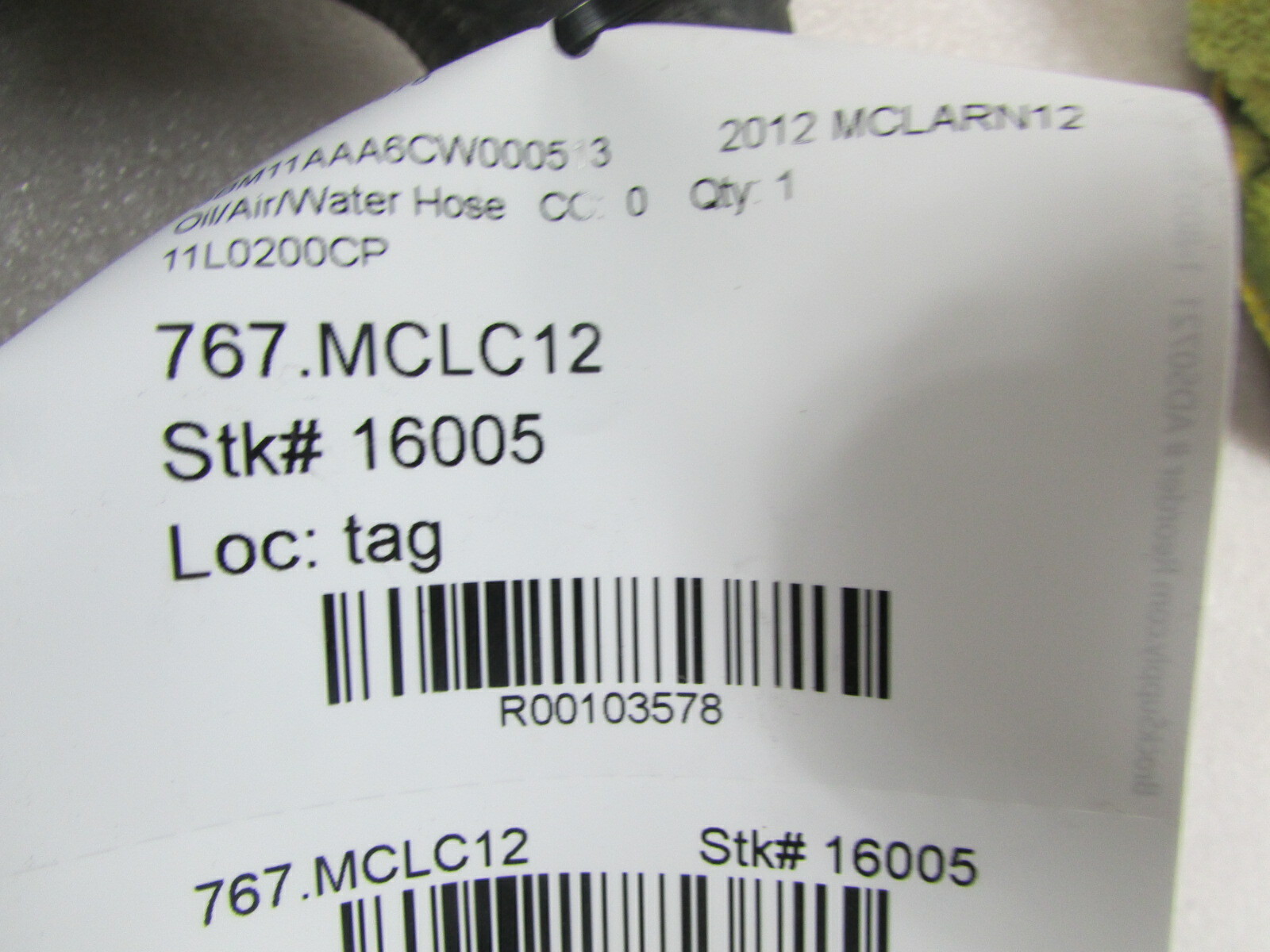 Mclaren MP4-12C, Rubber Water Hose, Used, P/N 11L0200CP