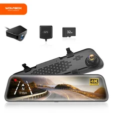 WOLFBOX 4K 12" Dual Dash Cam Front and Rear Mirror WDR Backup Camera Full HD