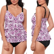 Swim Solutions Printed Tiered Fauxkini One-Piece Swimsuit NWT Sz 16