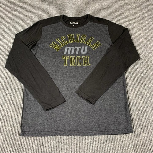 Michigan Tech Huskies T Shirt Mens Medium Gray Black Long Sleeve College Casual