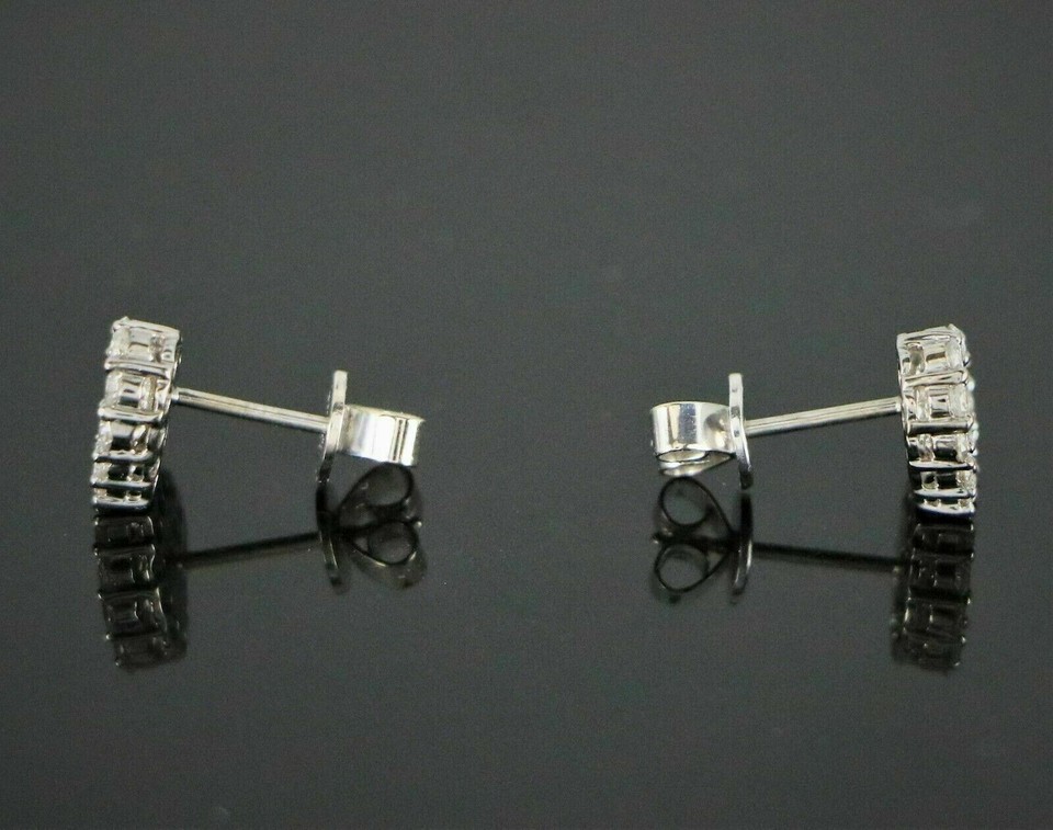 Heart Shape Baguette Cut 18K Solid White Gold Moissanite Stud Earrings