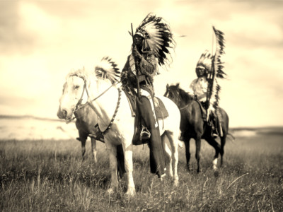 Sioux Chiefs Native Americans on Horseback 1905 Photo Poster Print Sepia