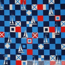 BonEful Fabric FQ Cotton Quilt Red White Blue Ocean Sail Boat Flag Check Gingham
