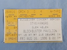 8-16-96 1996 STYX/KANSAS Vtg Concert Ticket Stub Blockbuster Pavilion Devore Ca