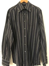 DOLCE & GABBANA MENS NAVY/GRAY LIGHTWEIGHT COTTON STRETCH SHIRT 44 -17 1/2 