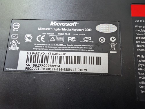 Microsoft Digital Media Keyboard 3000 Wired USB Model 1343 Black ~ Tested - Picture 5 of 5