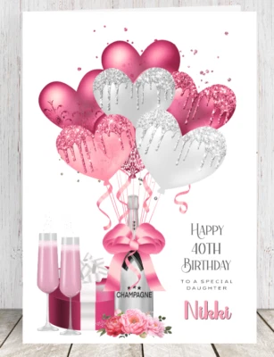 Personalised Birthday Card LARGE Size ANY AGE Female Daughter Sister Wife Friend