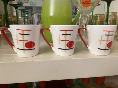 Set Of BHARAT of INDIA Bone China Tea Coffee Tea Cups Red Art Deco Design 