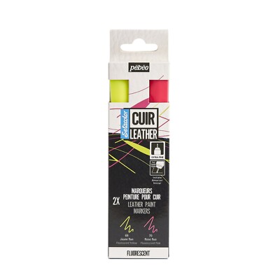Pebeo Setacolor Leather Fabric Paint Marker Fluorescent Colours Set 2pc