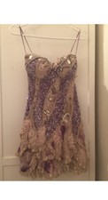 Bespoke Customised Purple Nude Sequin Jewel Mini Ruffle Prom Dress Embellished