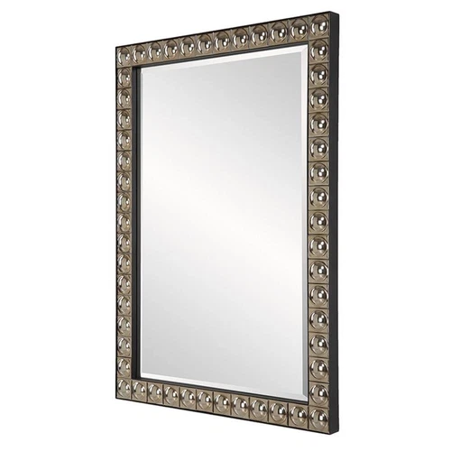 Uttermost Silvio Contemporary Iron Metal/Ceramic Vanity Mirror in Antique Silver - Picture 3 of 6