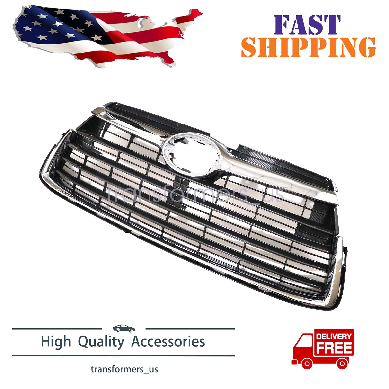 For 2014 -2016 Toyota Highlander Front Bumper Upper Grill Grille + Chrome Grille