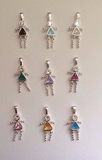 925 Sterling Silver GIRL Birthstone Charm Pendant Cubic Zirconia Most Month Baby