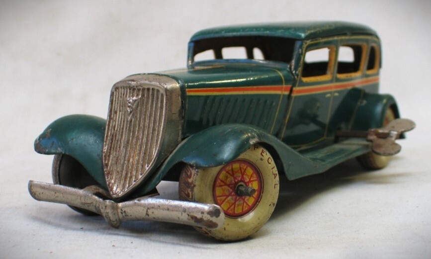 Vintage 1933 Ford Sedan - Wind Up Tin Toy Car - Made in Japan by