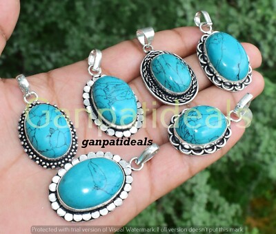 BULK SALE !! Turquoise Gemstone Pendants Wholesale Lot 925 Silver Plated  Jewelry
