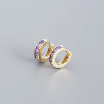 Color Gemstone Small Rainbow Huggie Hoop Earrings in 925 Sterling Silver
