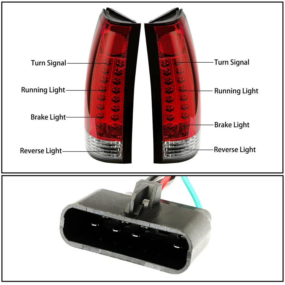 For 1988 88-98 Chevrolet GMC C/K 1500 2500 3500 Red Chrome LED Tail Light Lamp - Image 2 of 4