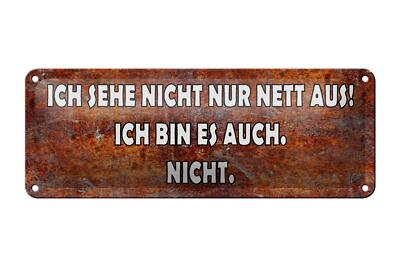 Blechschild Spruch 27x10 cm sehe nicht nur nett aus ich bin Deko Schild tin sign