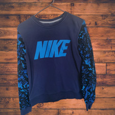 NIKE Club Crew Blue Camo Pullover Sweatshirt Small Sm Mens