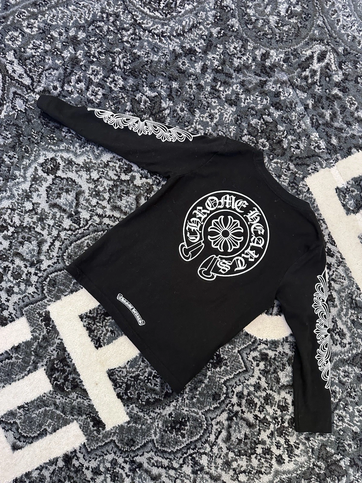 Chrome Hearts Kids Horseshoe Logo Floral Long Sleeve Tee