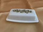 Pyrex Corelle Crazy Daisy Spring Blossom Butter Dish Vintage Green, 1/4 Pound