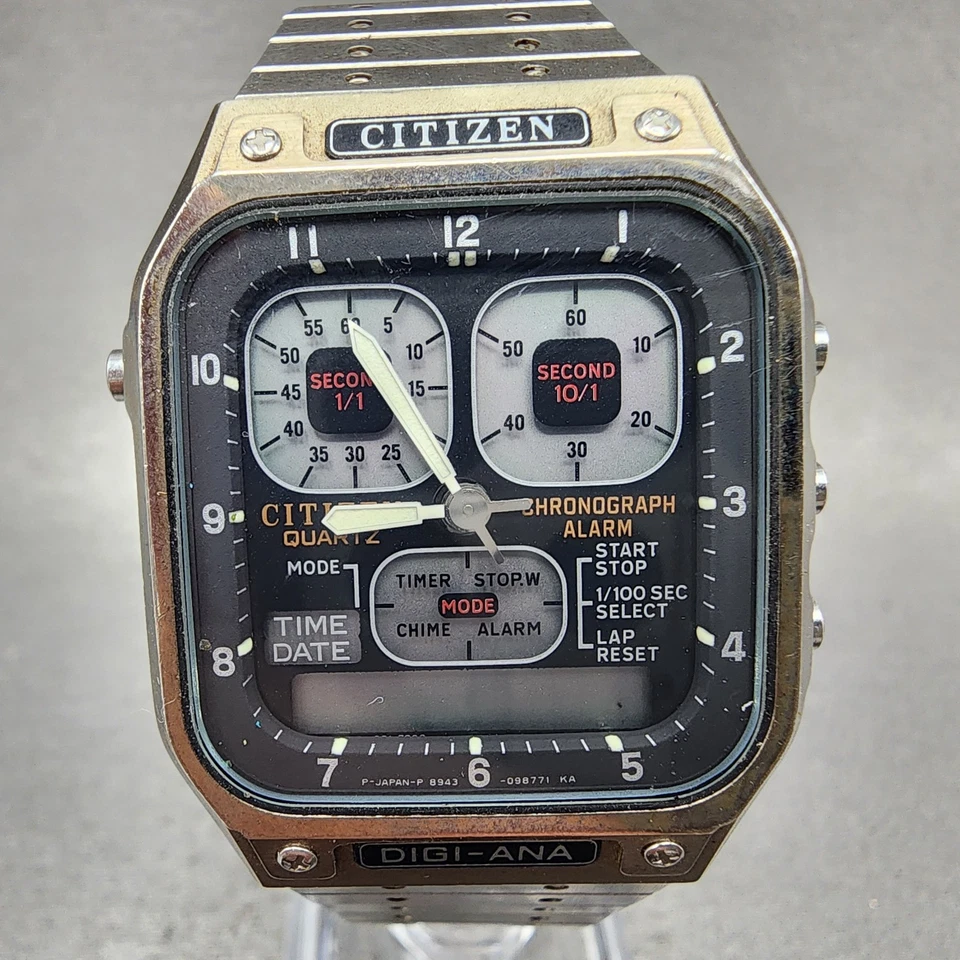 Relógio digital analógico Citizen masculino 32mm mostrador preto aço data alarme PEÇAS - Imagem 3 de 4