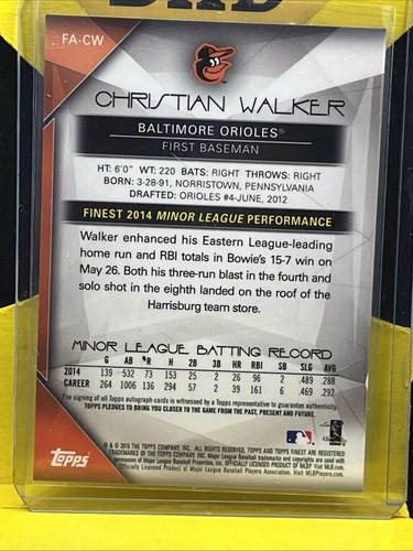 2015 Topps Finest Auto Christian Walker #FA-CW Rookie Auto RC - Bild 2 von 2