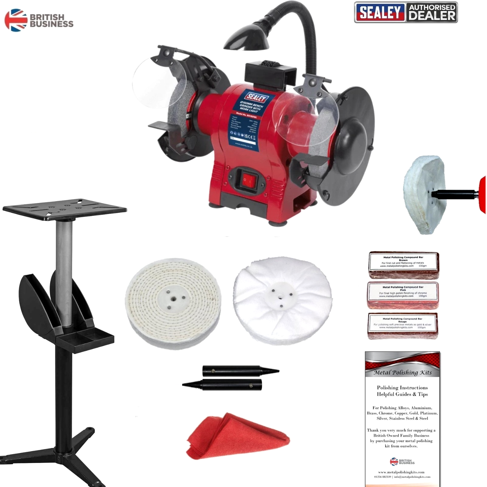 250W Jewellery Polisher Polishing Machine Bench Grinder Kit With Light & Stand