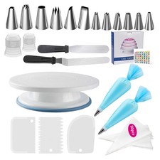 Fuutuu Kit 72 Pezzi Decorazione Torte con Giradischi, Sacchetti Tubazioni e Bianco