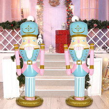 5 Ft Inflatable Pastel Pink Nutcracker Figures - Christmas Lawn Decor 2Pcs 