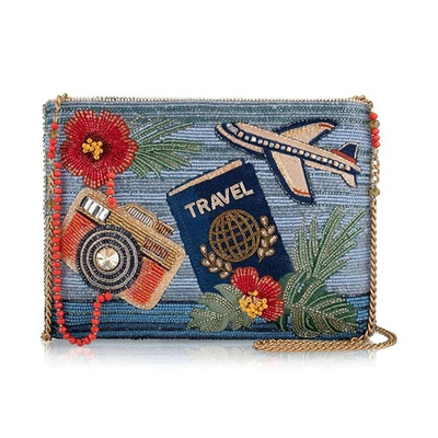 #ad Mary Frances Where To Next Crossbody Handbag Floral Zip Bag Blue Travel Purse NW $245.00